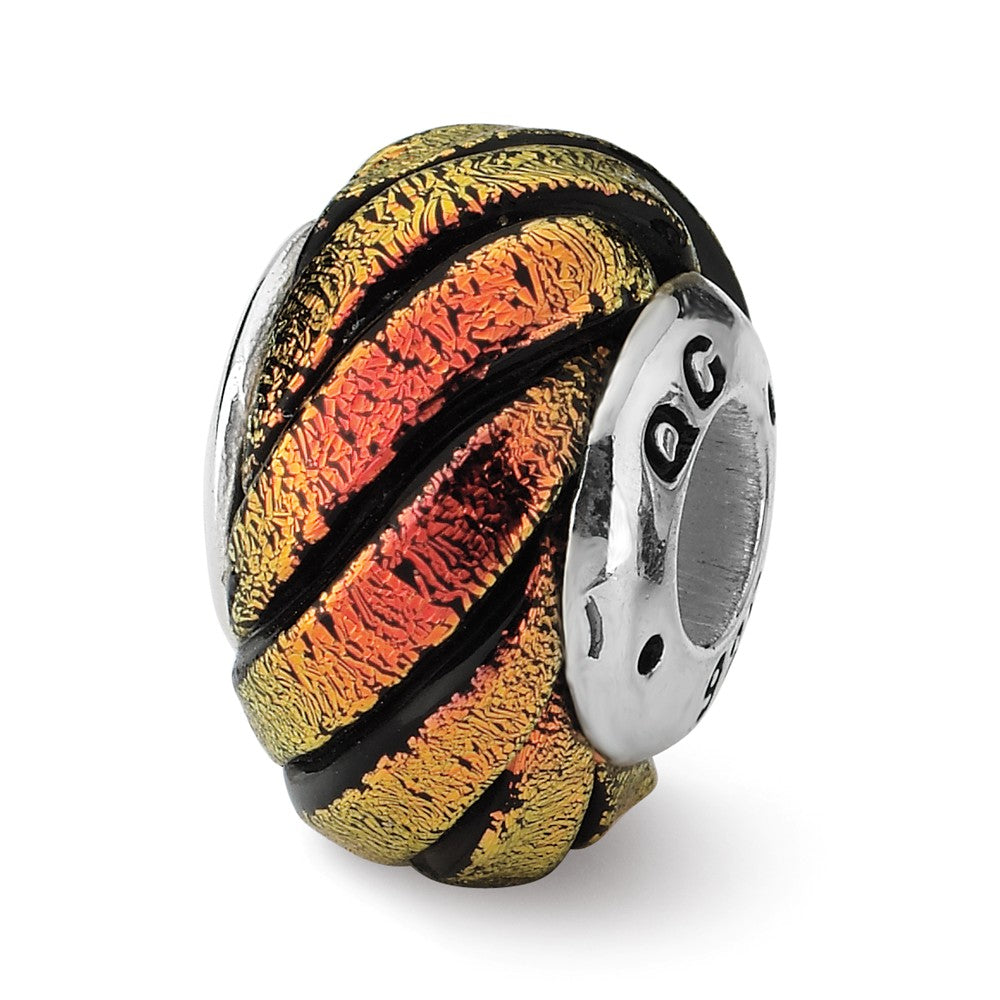 Dichroic Glass &amp; Sterling Silver Orange Swirl Bead Charm, 15mm, Item B10679 by The Black Bow Jewelry Co.