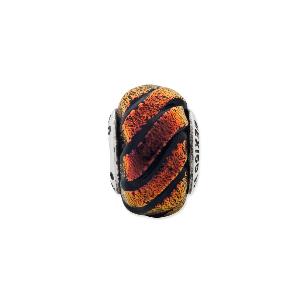 Alternate view of the Dichroic Glass &amp; Sterling Silver Orange Swirl Bead Charm, 15mm by The Black Bow Jewelry Co.
