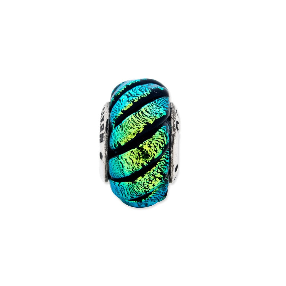Alternate view of the Dichroic Glass &amp; Sterling Silver Green Swirl Bead Charm, 15mm by The Black Bow Jewelry Co.