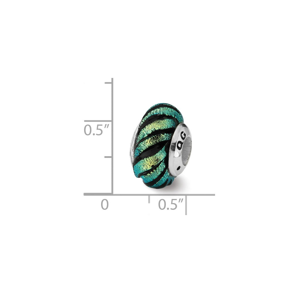Alternate view of the Dichroic Glass &amp; Sterling Silver Green Swirl Bead Charm, 15mm by The Black Bow Jewelry Co.