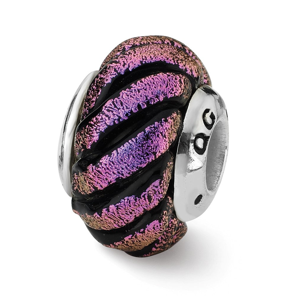 Dichroic Glass &amp; Sterling Silver Purple Swirl Bead Charm, 15mm, Item B10682 by The Black Bow Jewelry Co.