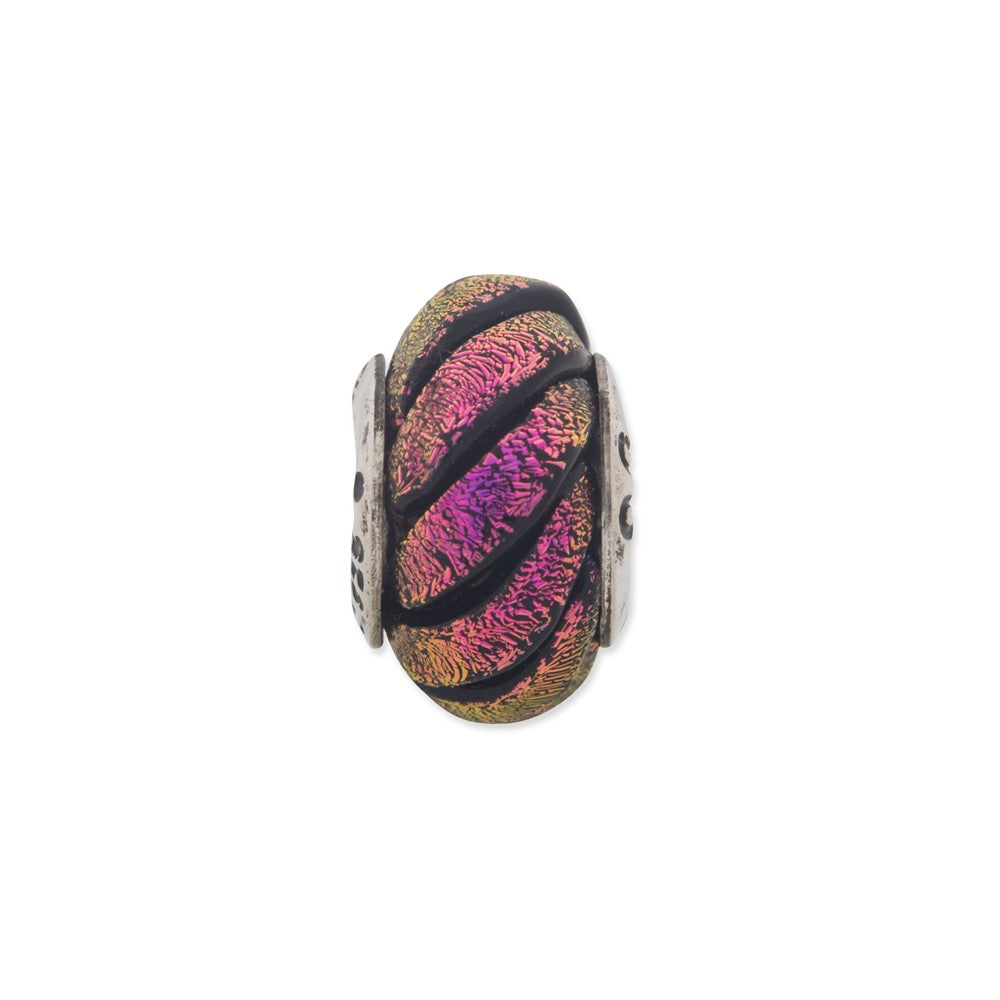 Alternate view of the Dichroic Glass &amp; Sterling Silver Purple Swirl Bead Charm, 15mm by The Black Bow Jewelry Co.