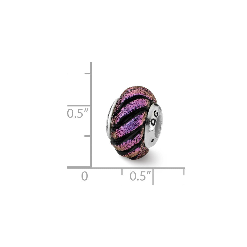 Alternate view of the Dichroic Glass &amp; Sterling Silver Purple Swirl Bead Charm, 15mm by The Black Bow Jewelry Co.