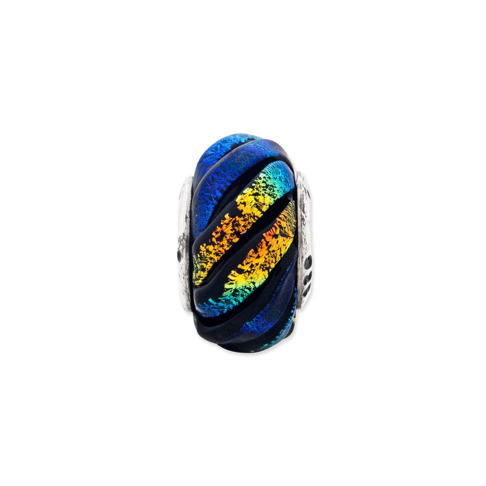 Alternate view of the Dichroic Glass &amp; Sterling Silver Rainbow Swirl Bead Charm, 15mm by The Black Bow Jewelry Co.