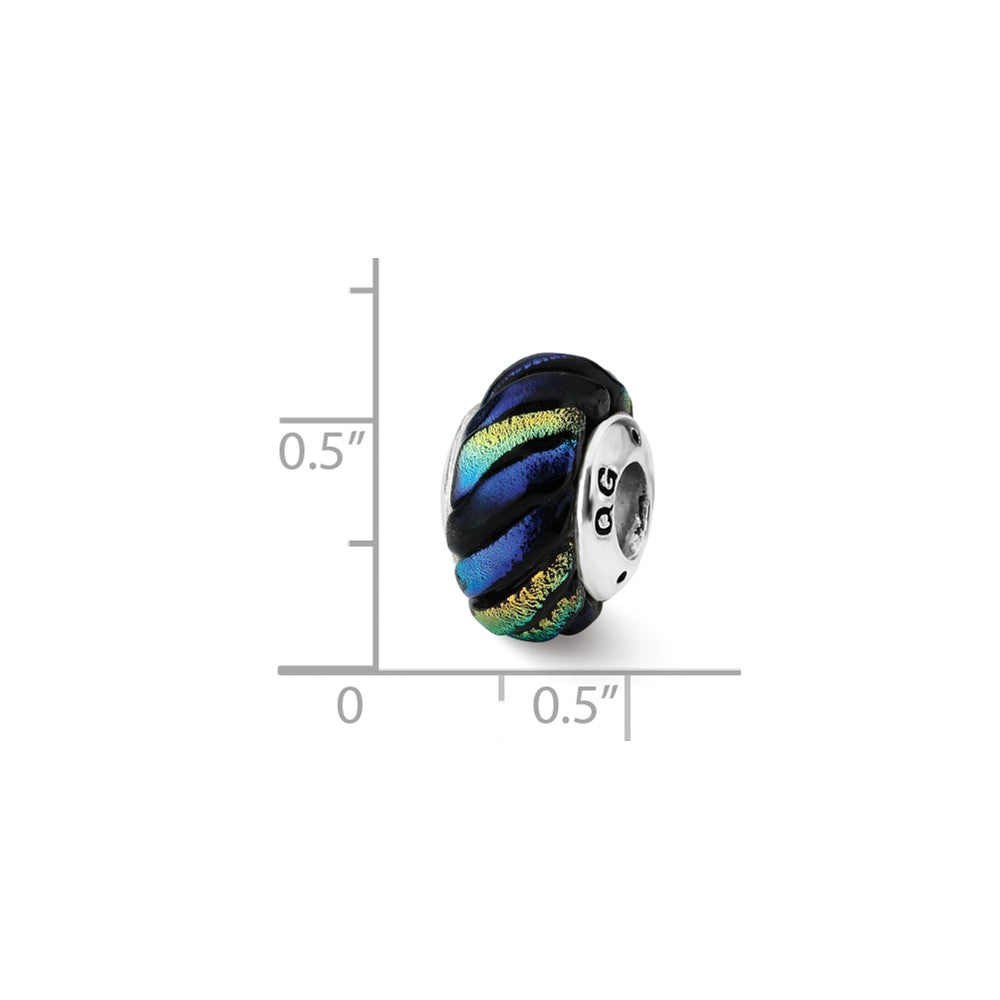 Alternate view of the Dichroic Glass &amp; Sterling Silver Rainbow Swirl Bead Charm, 15mm by The Black Bow Jewelry Co.