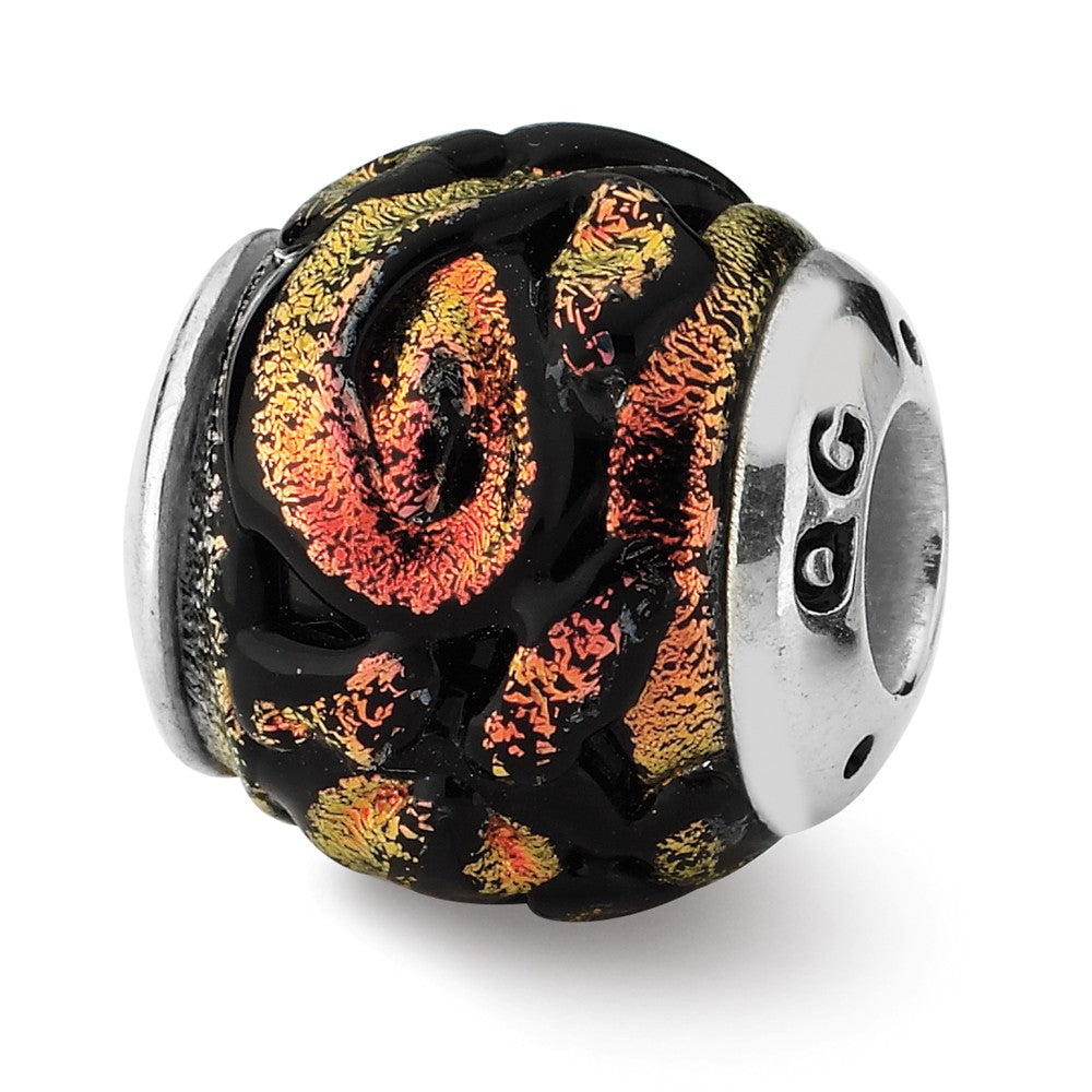 Dichroic Glass &amp; Sterling Silver Orange Bead Charm, 13mm, Item B10684 by The Black Bow Jewelry Co.