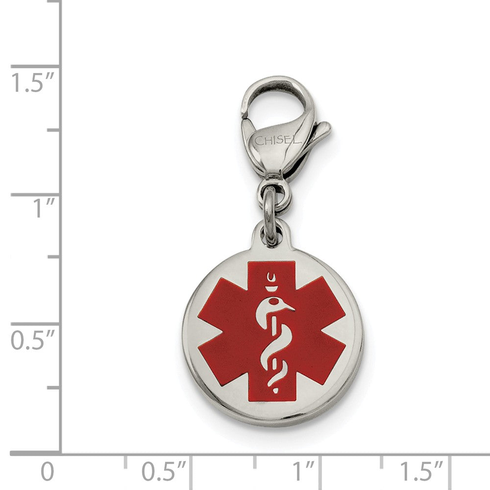 Alternate view of the Stainless Steel Red Enamel Medical Jewelry Clip On Charm, 18mm by The Black Bow Jewelry Co.