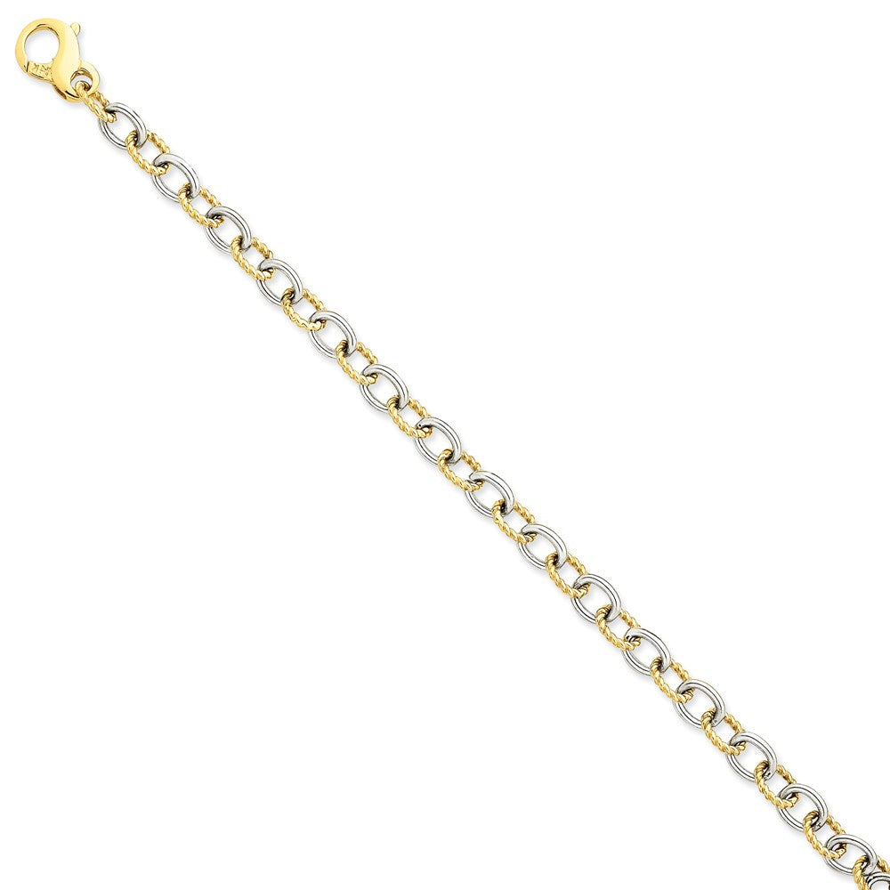 14k White and Yellow Gold, 6.5mm Fancy Cable Chain Bracelet - 8.5 Inch, Item B11253 by The Black Bow Jewelry Co.