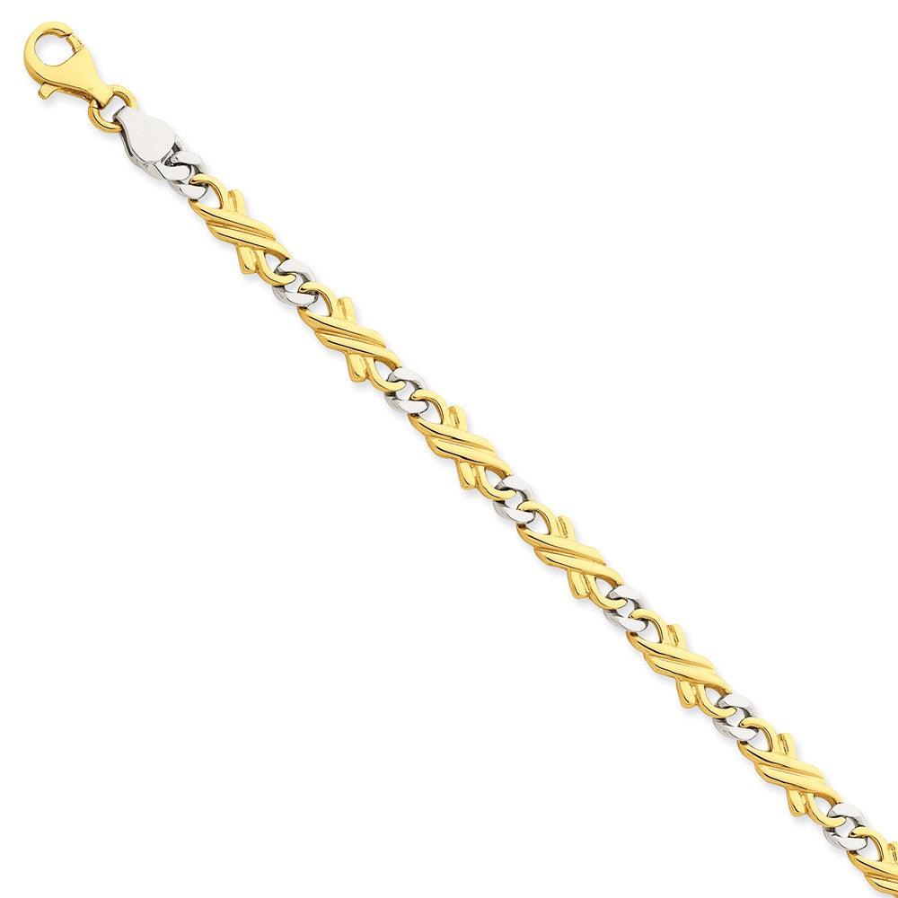 14k Yellow and White Gold, 6mm Fancy Link Bracelet, 7 Inch, Item B11264-07 by The Black Bow Jewelry Co.