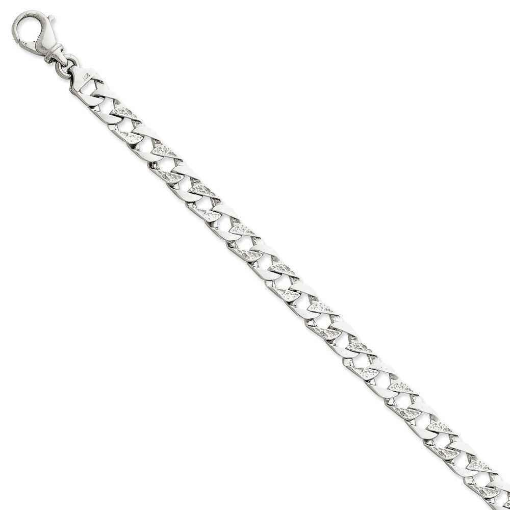 Men&#39;s 14k White Gold, 7.5mm Fancy Curb Link Chain Bracelet, Item B11270 by The Black Bow Jewelry Co.