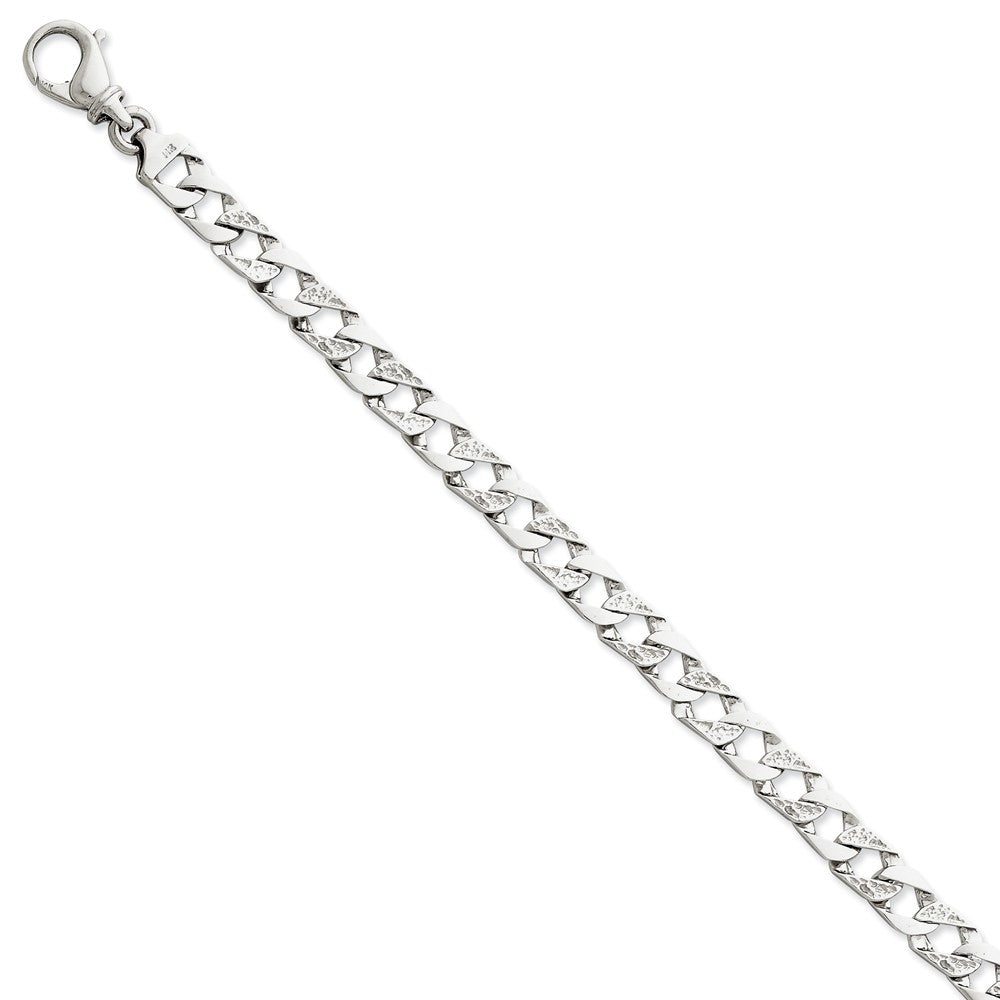 Men&#39;s 14k White Gold, 7.5mm Fancy Curb Link Chain Bracelet