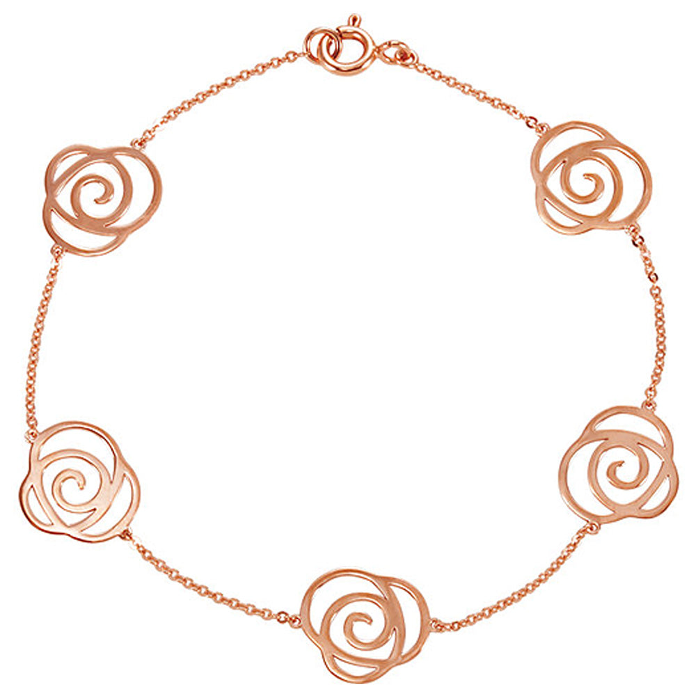 14k Rose Gold Floral Design Station Bracelet, 7 Inch, Item B11345 by The Black Bow Jewelry Co.