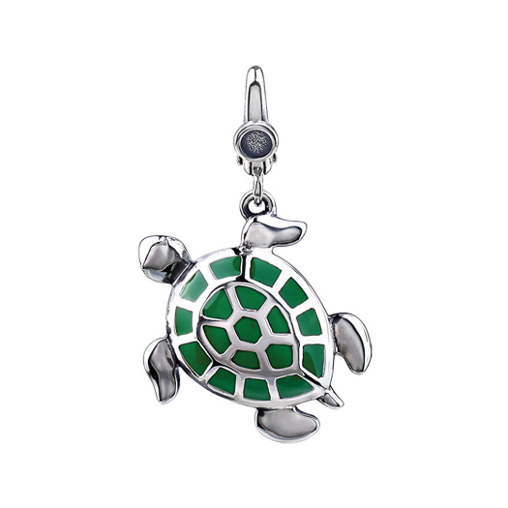 Sterling Silver and Enameled 3D Green Sea Turtle Clip-On Charm, Item B11378 by The Black Bow Jewelry Co.