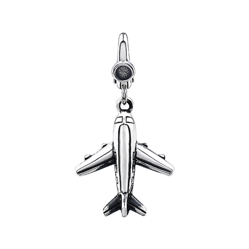 Sterling Silver, Antiqued 2D Airplane Clip-On Bead Charm, Item B11406 by The Black Bow Jewelry Co.