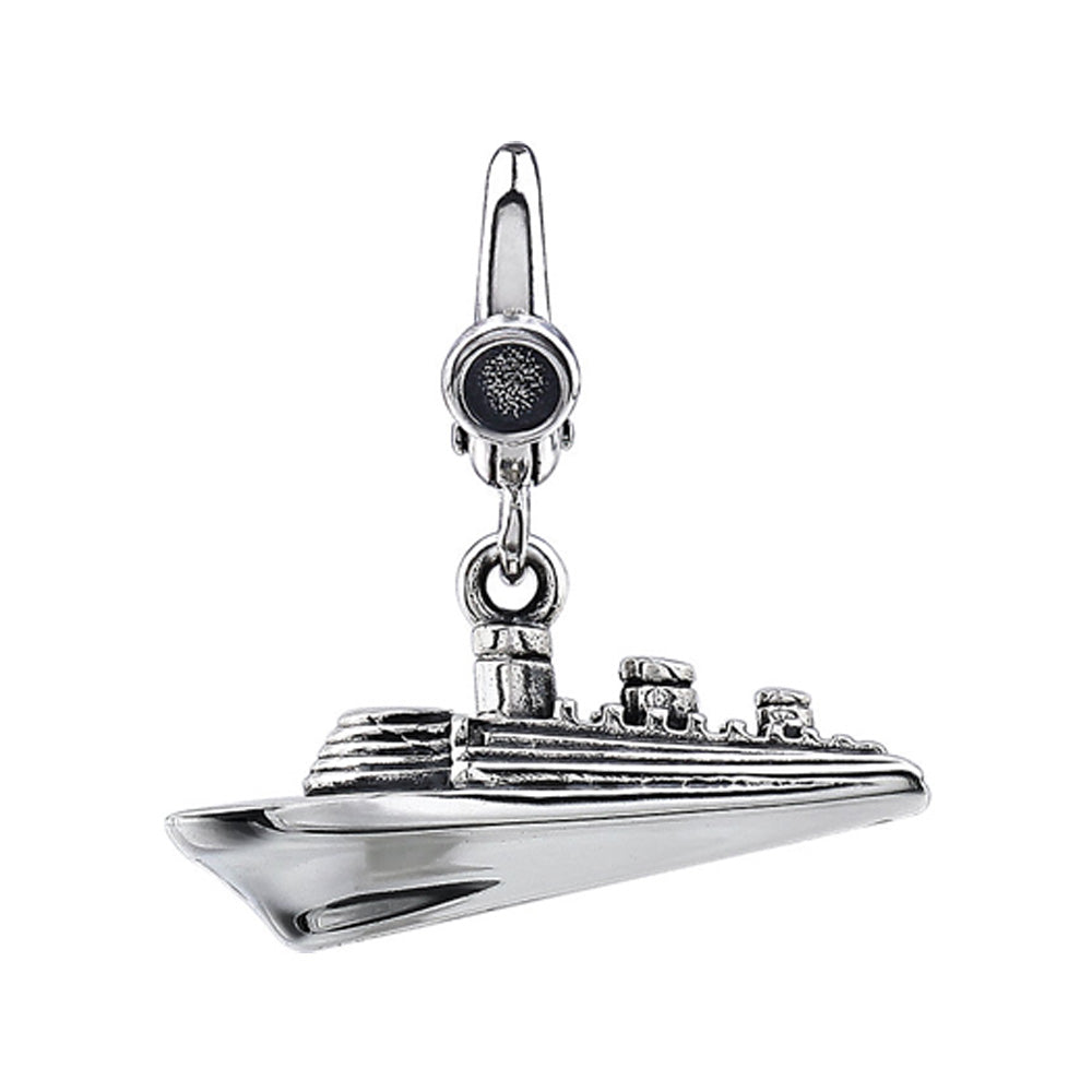 Sterling Silver, Antiqued 3D Cruise Ship Clip-On Bead Charm, Item B11407 by The Black Bow Jewelry Co.