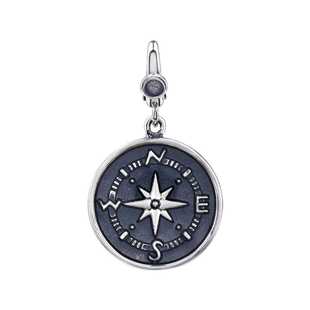 Sterling Silver, Antiqued Compass Clip-On Bead Charm, Item B11410 by The Black Bow Jewelry Co.