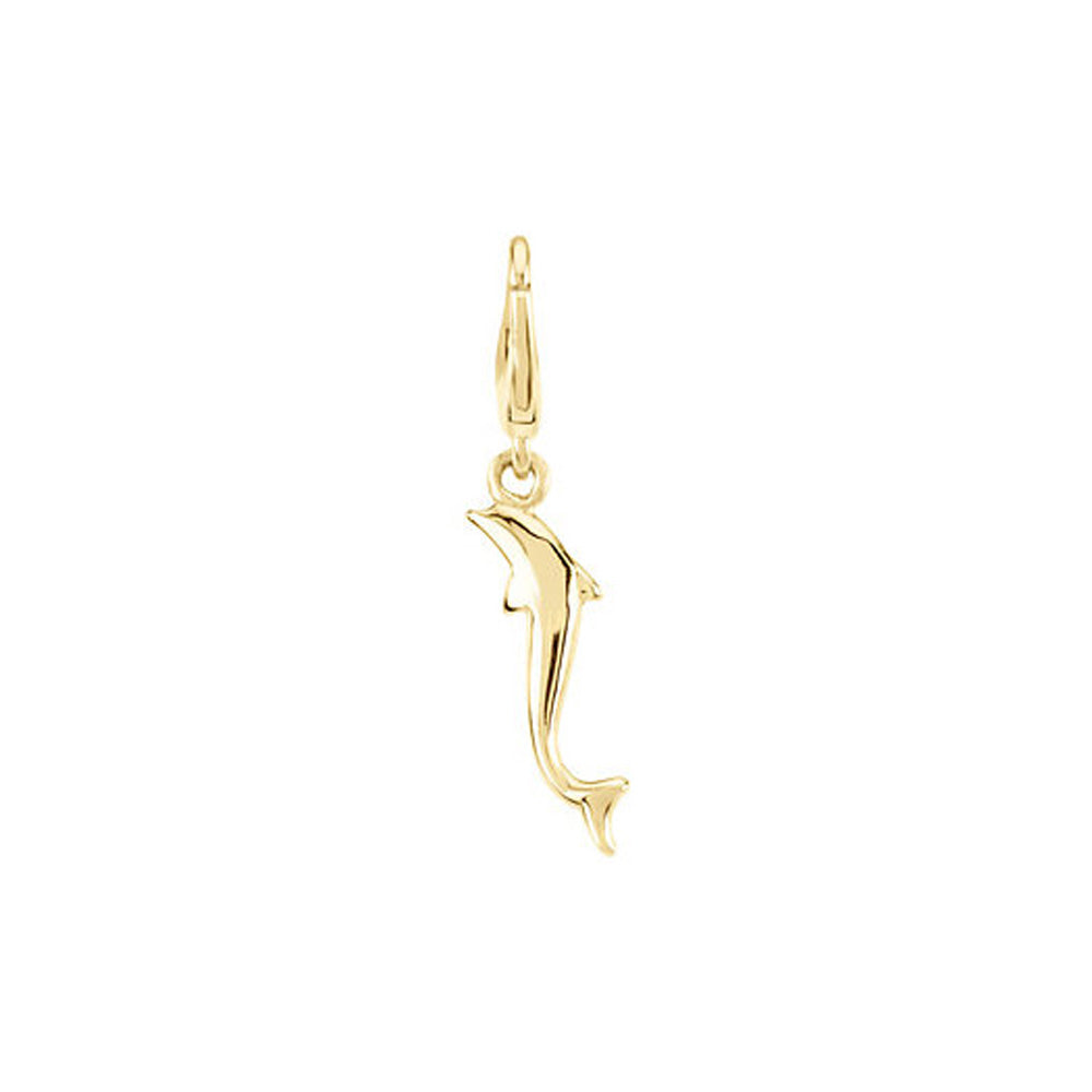 17mm Polished Dolphin Clip-On Charm in 14k Yellow Gold, Item B11433 by The Black Bow Jewelry Co.