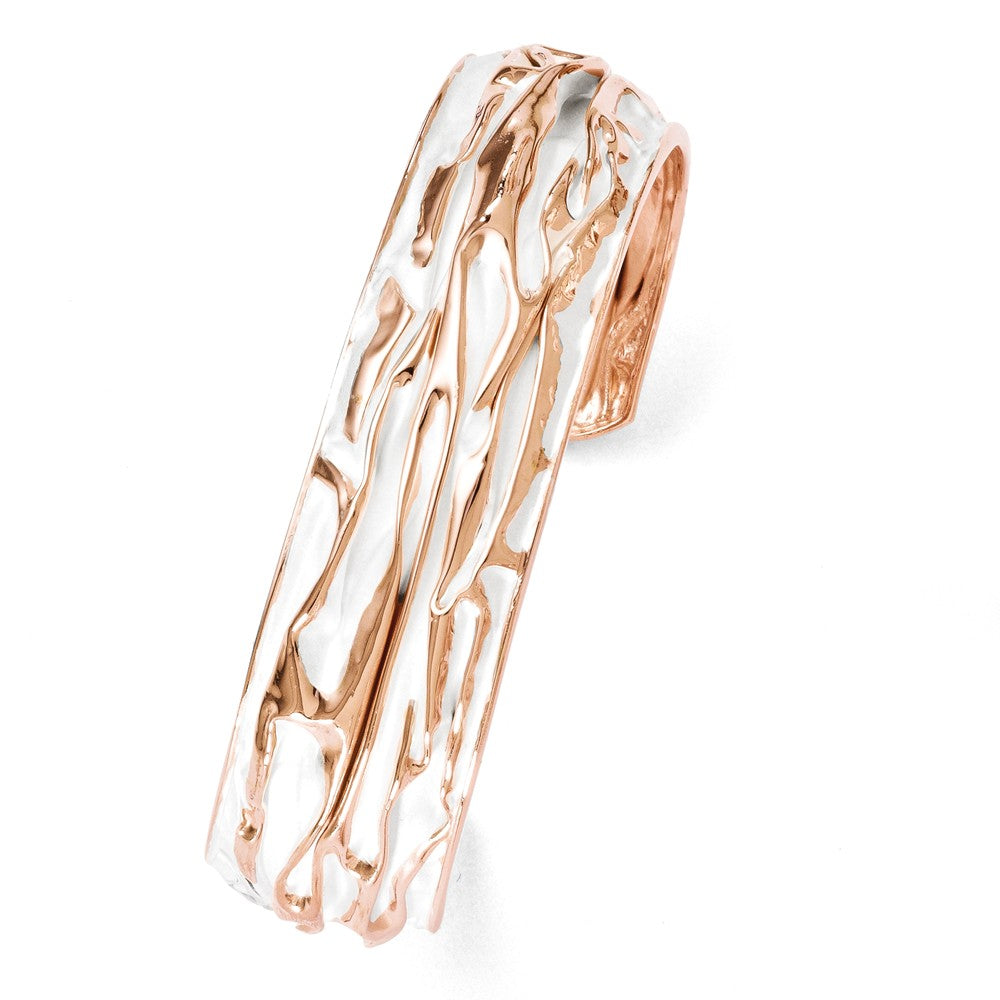 18mm Rose Gold Tone Plated Sterling Silver Domed Crinkle Cuff Bracelet, Item B11473 by The Black Bow Jewelry Co.