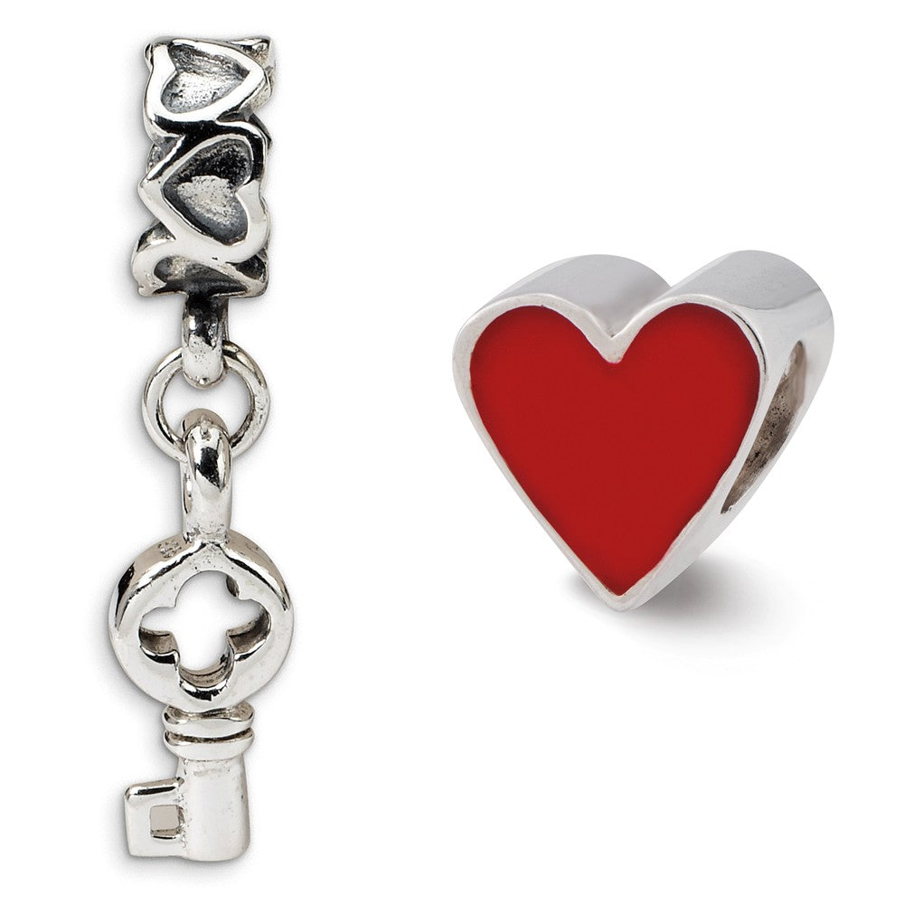 Sterling Silver &amp; Red Enamel You Have The Keys Bead Charm Set of 2, Item B11933 by The Black Bow Jewelry Co.
