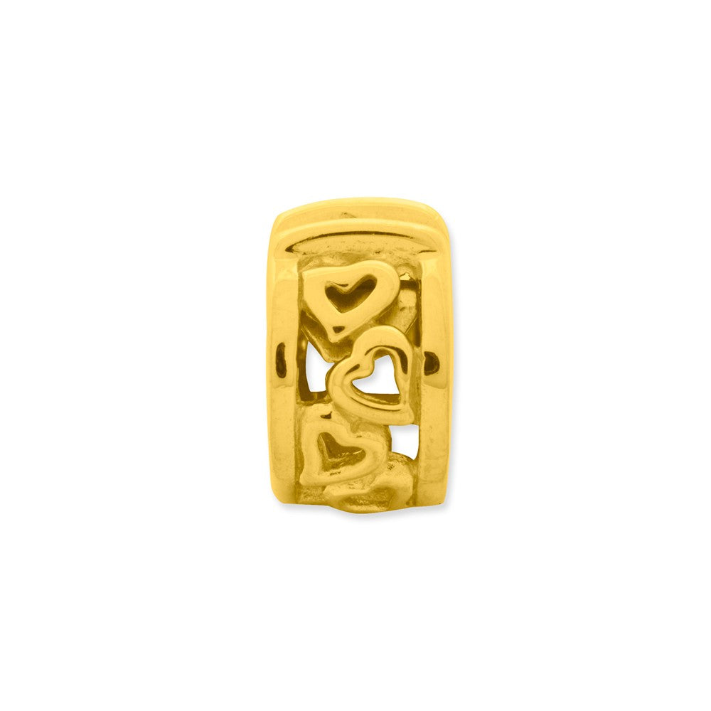 Alternate view of the 14K Yellow Gold Plated Sterling Silver Hearts Hinged Clip Bead Charm by The Black Bow Jewelry Co.
