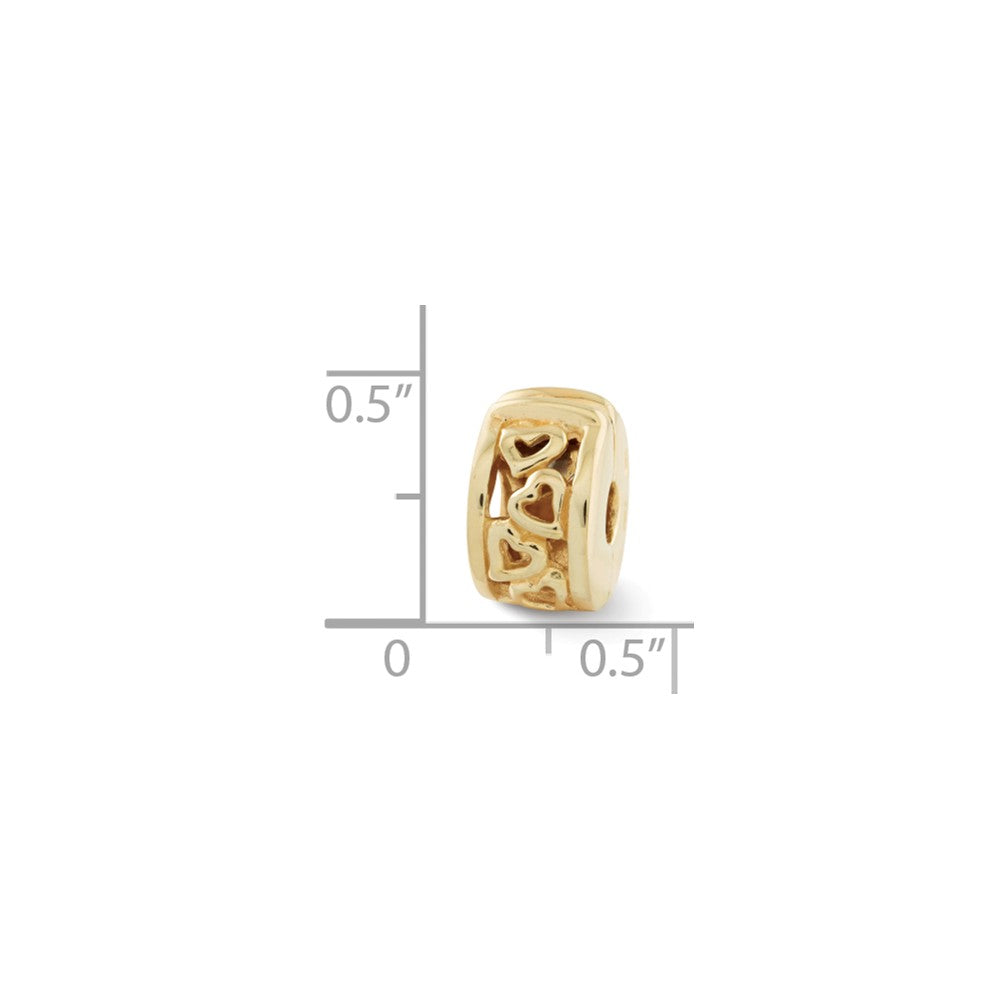 Alternate view of the 14K Yellow Gold Plated Sterling Silver Hearts Hinged Clip Bead Charm by The Black Bow Jewelry Co.