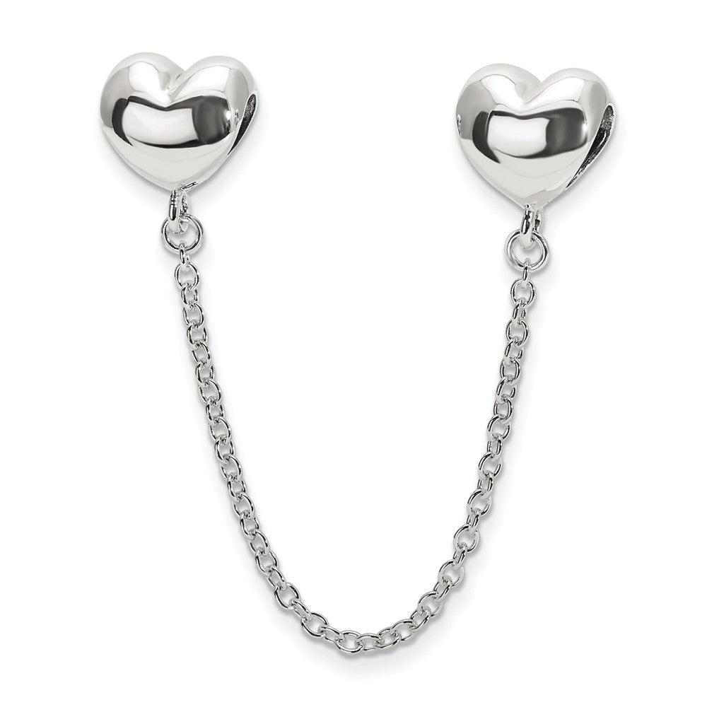 Sterling Silver Security Chain with Polished Heart Bead Charm, Item B11968 by The Black Bow Jewelry Co.
