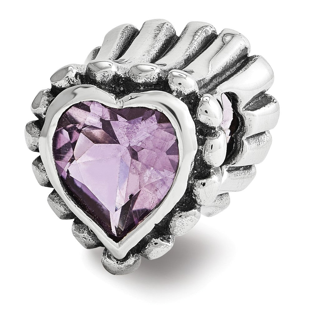 Sterling Silver and Amethyst Fluted Heart Bead Charm, Item B11993 by The Black Bow Jewelry Co.