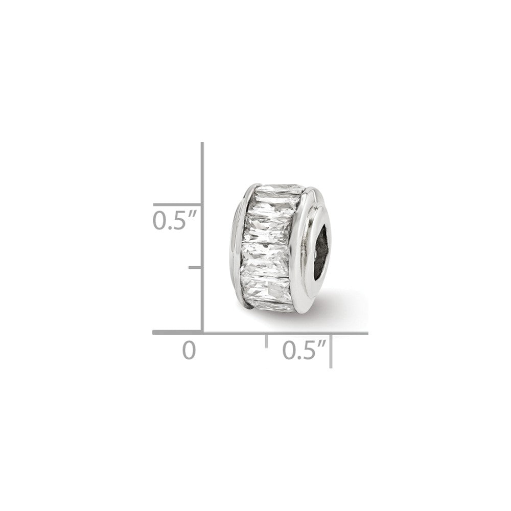 Alternate view of the Sterling Silver and Baguette Clear Cubic Zirconia Bead Charm, 12mm by The Black Bow Jewelry Co.