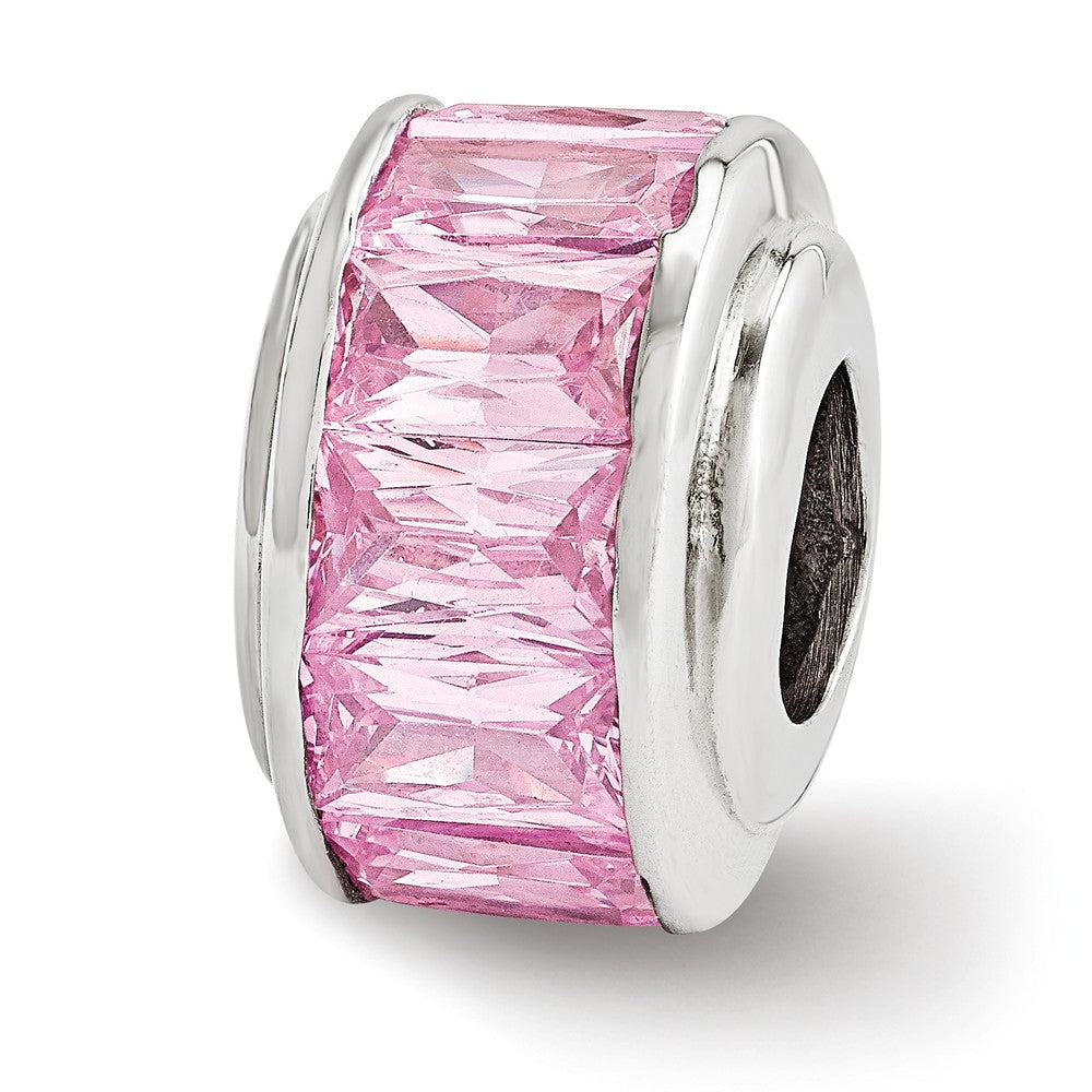 Sterling Silver and Baguette Pink Cubic Zirconia Bead Charm, 12mm, Item B12003 by The Black Bow Jewelry Co.