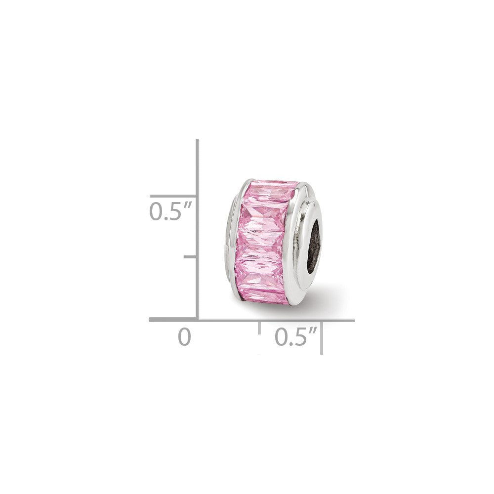 Alternate view of the Sterling Silver and Baguette Pink Cubic Zirconia Bead Charm, 12mm by The Black Bow Jewelry Co.