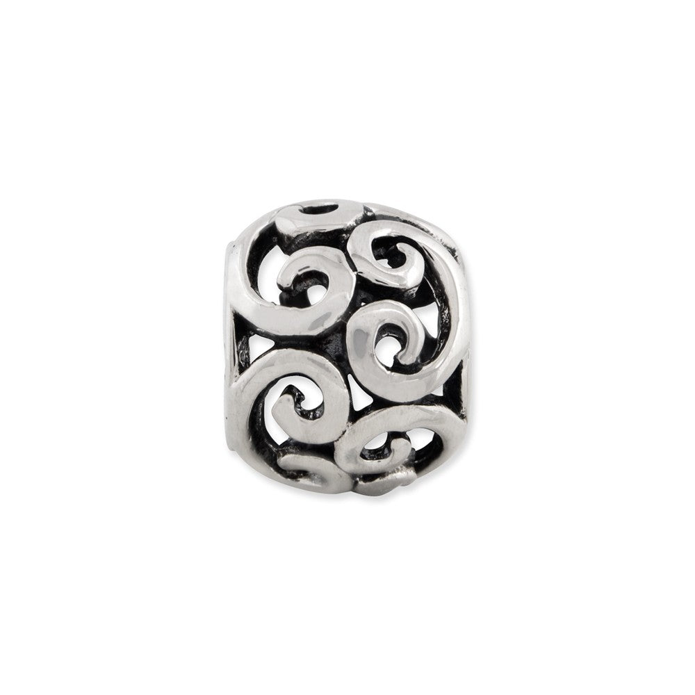 Alternate view of the Sterling Silver Antiqued Scroll Bali Bead Charm by The Black Bow Jewelry Co.