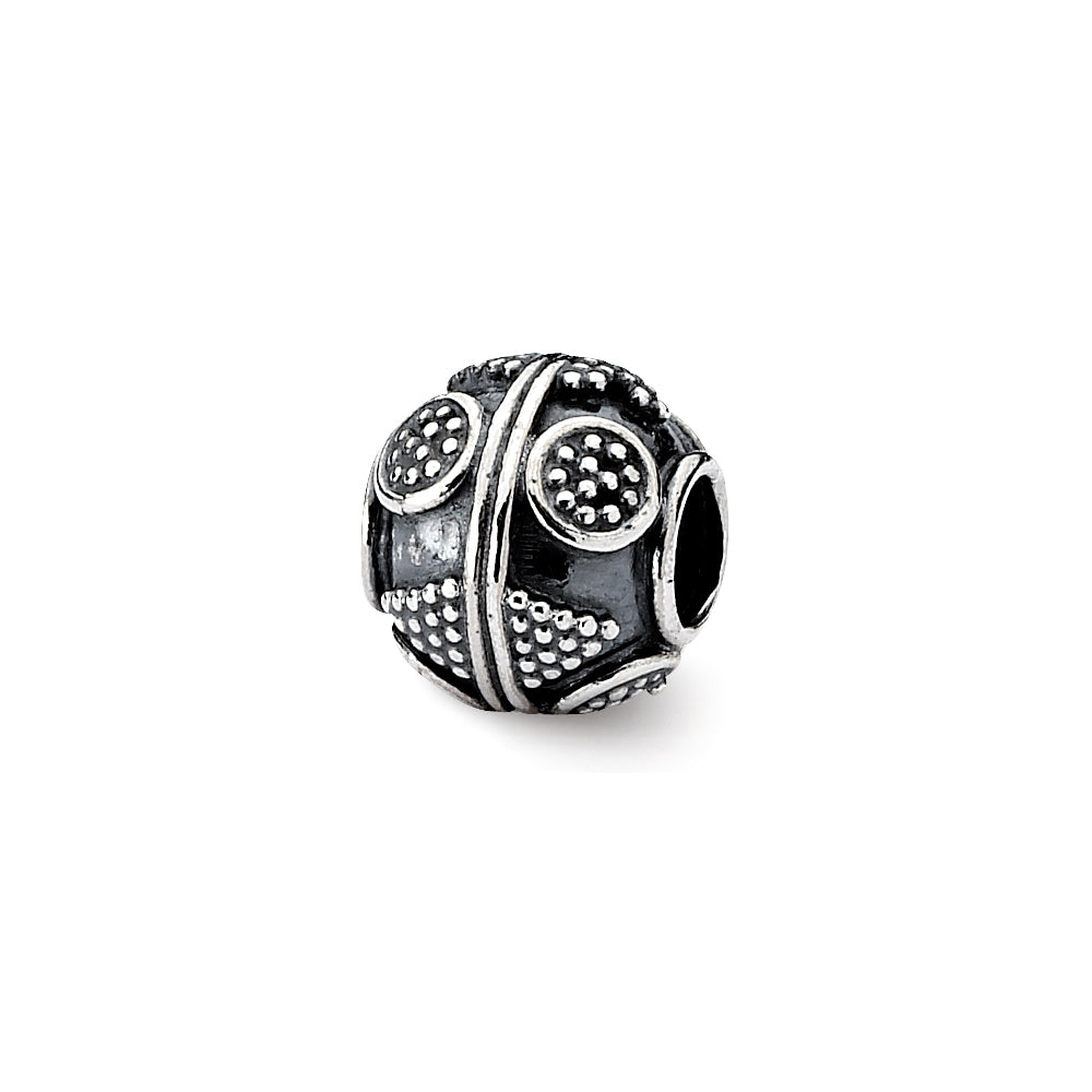 Sterling Silver Antiqued Artisan Geometric Bead Charm, Item B12046 by The Black Bow Jewelry Co.