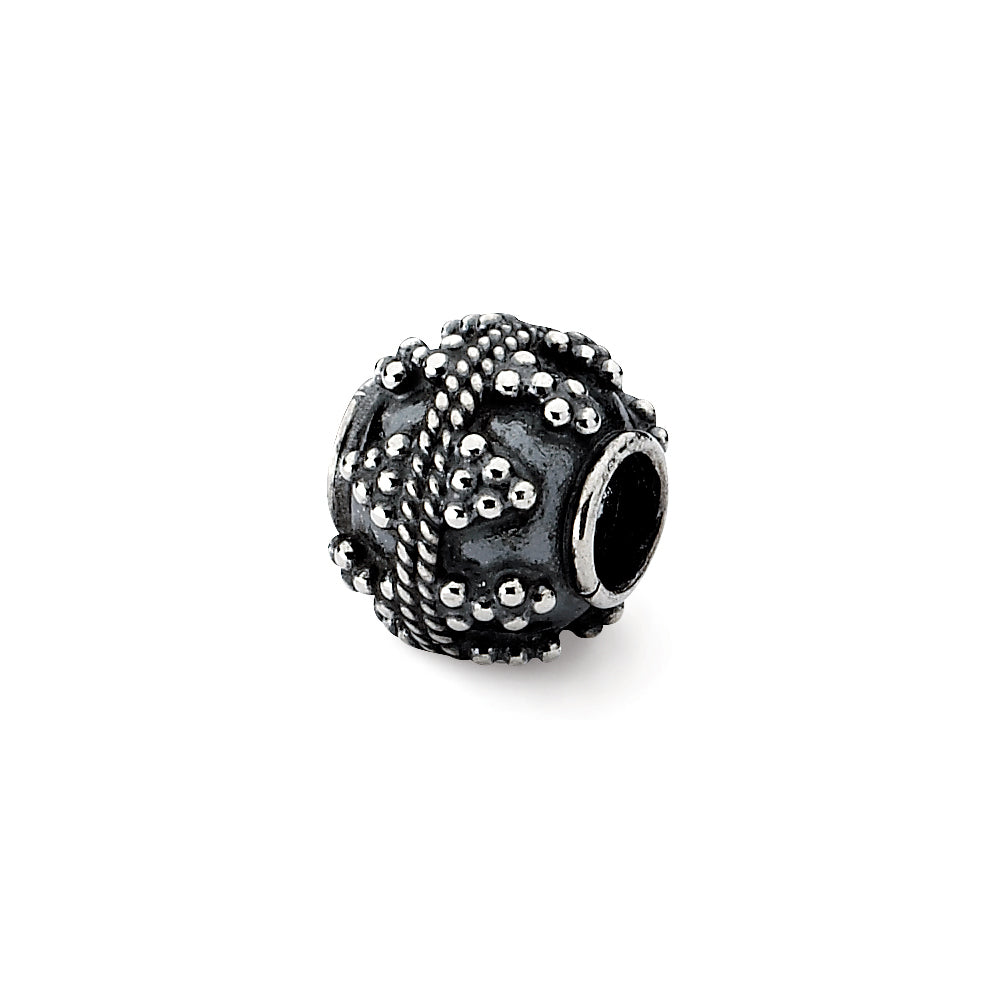 Sterling Silver Antiqued Artisan Textured Design Bead Charm, Item B12048 by The Black Bow Jewelry Co.