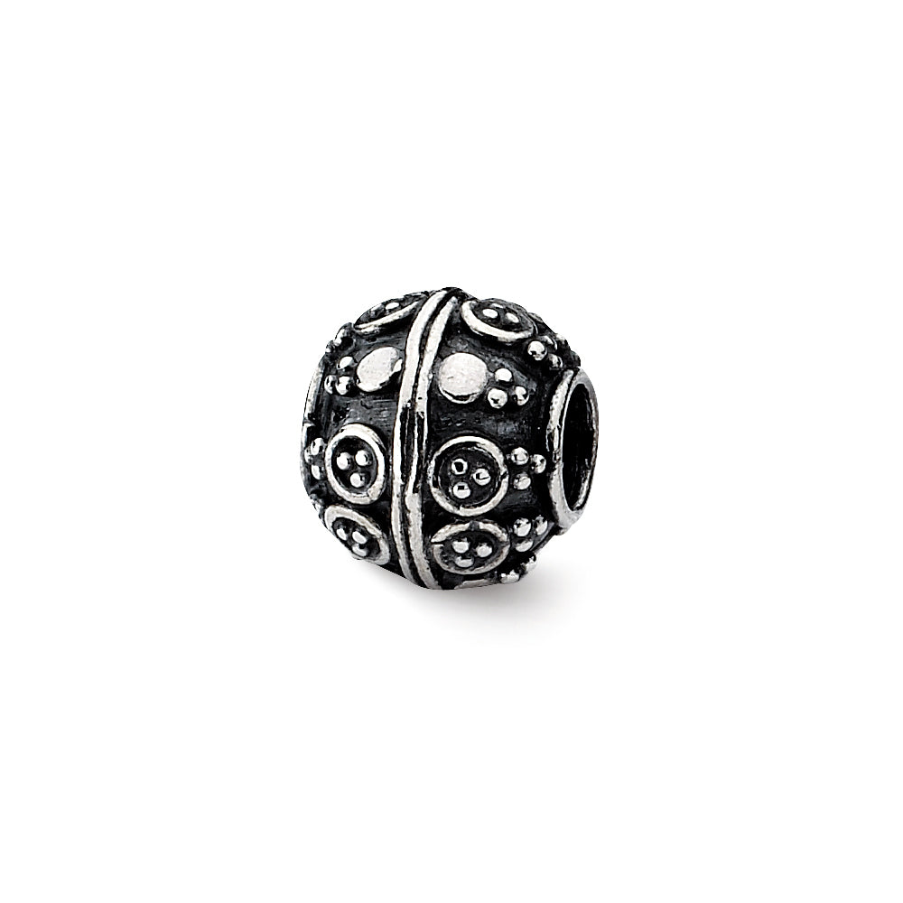 Sterling Silver Antiqued Artisan Dotted Design Bead Charm, Item B12053 by The Black Bow Jewelry Co.