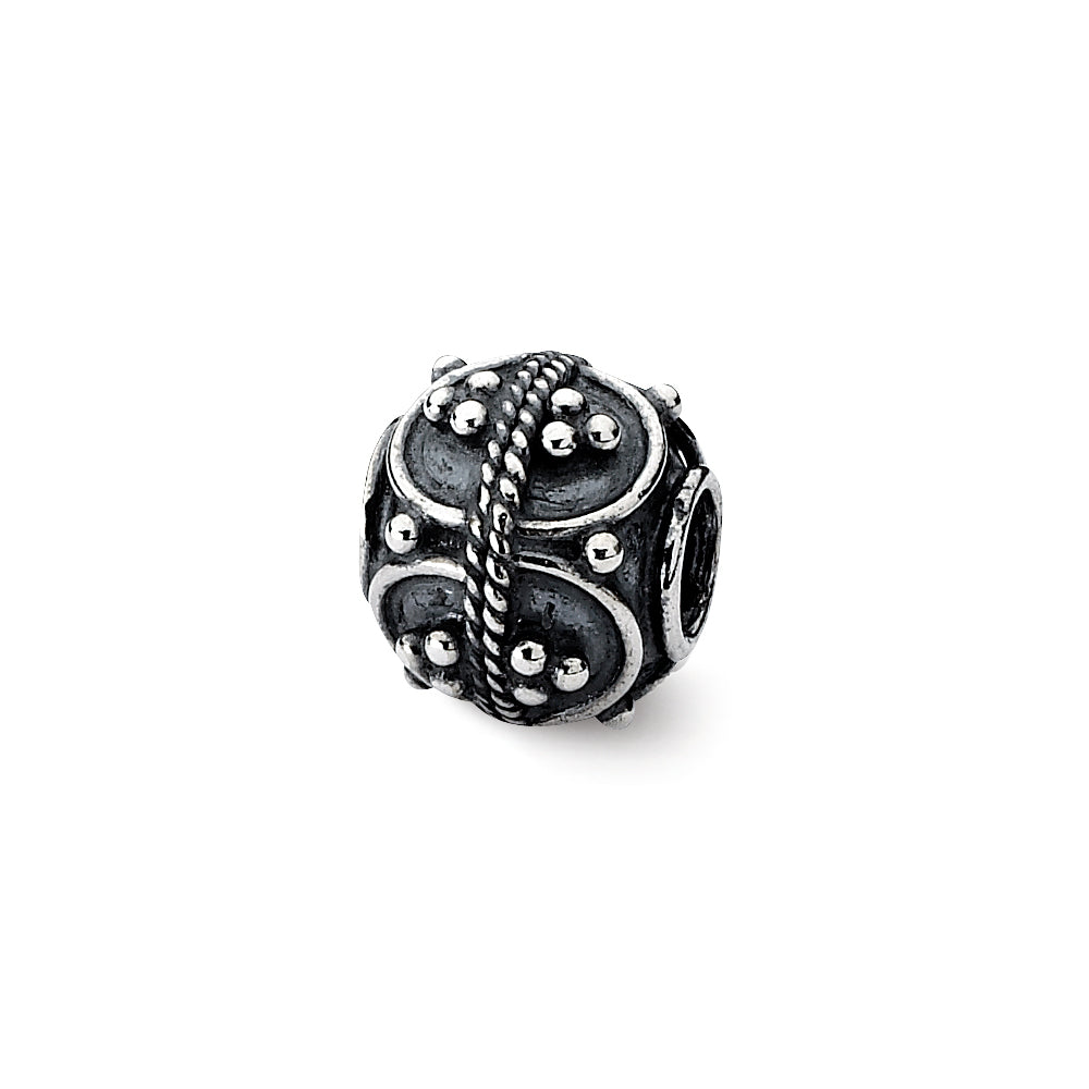Sterling Silver Antiqued Artisan Divided Oval Design Bead Charm, Item B12054 by The Black Bow Jewelry Co.