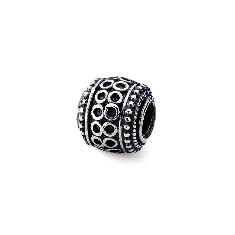 Sterling Silver Antiqued Artisan Circle Rope Design Bead Charm, Item B12057 by The Black Bow Jewelry Co.