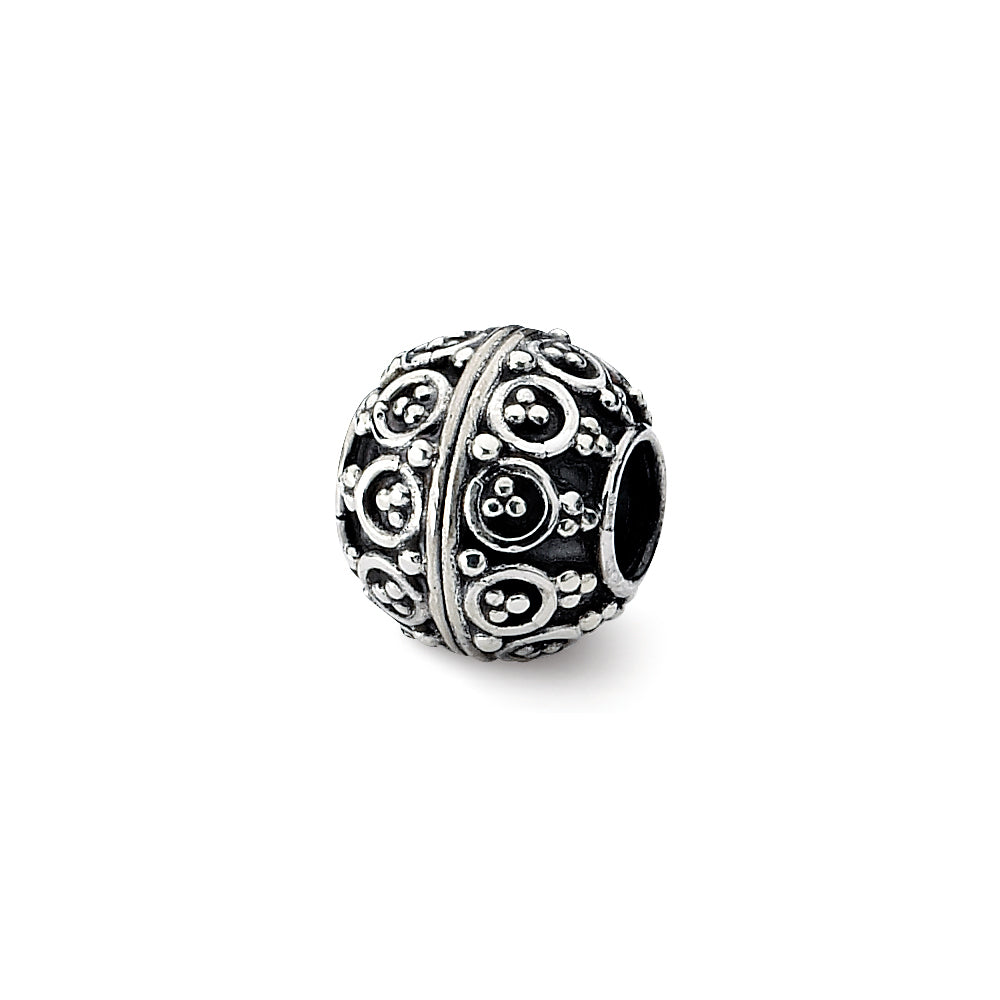 Sterling Silver Antiqued Artisan Round Bead Charm, Item B12060 by The Black Bow Jewelry Co.