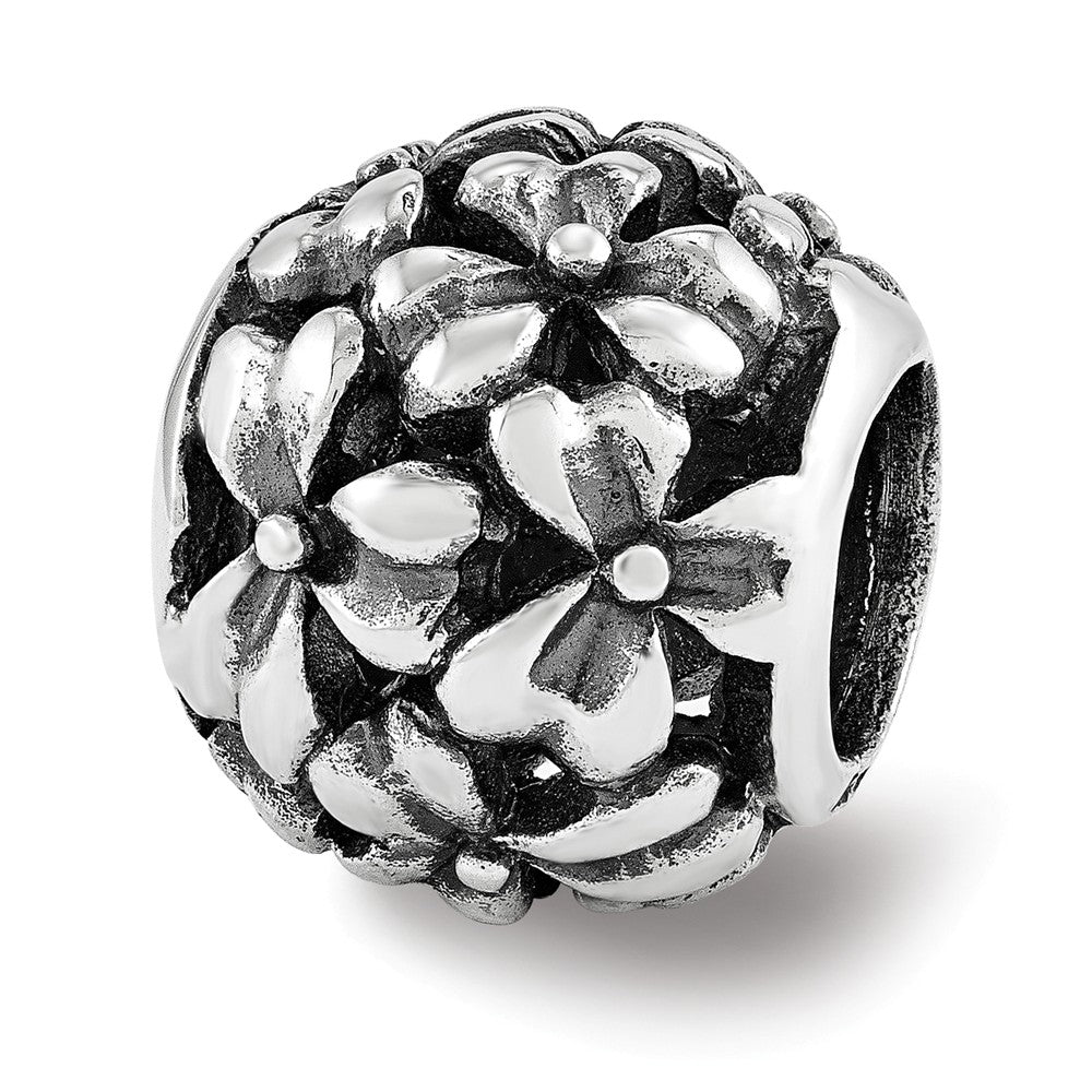 Sterling Silver Antiqued Openwork Flower Bead Charm, Item B12067 by The Black Bow Jewelry Co.