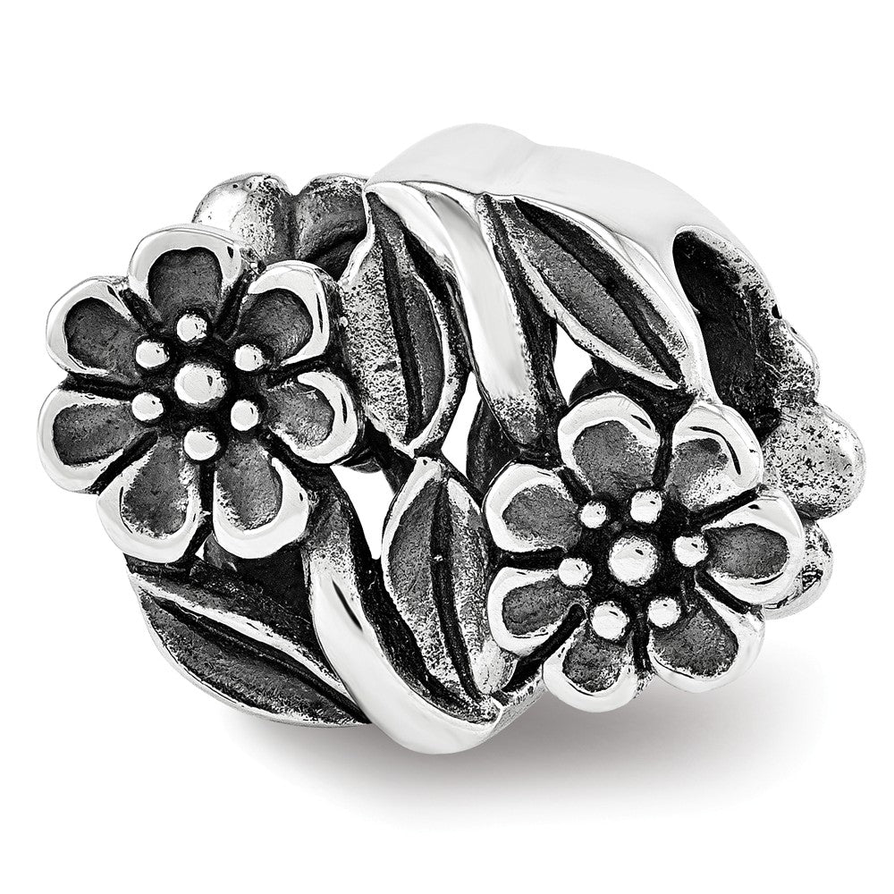 Sterling Silver Antiqued Double Flower Bead Charm, Item B12076 by The Black Bow Jewelry Co.