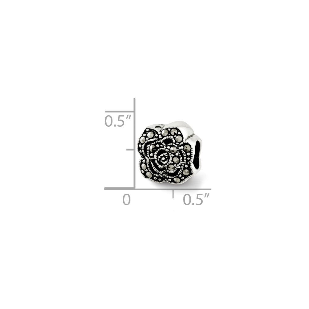 Alternate view of the Sterling Silver &amp; Marcasite Antiqued Flower Bead Charm by The Black Bow Jewelry Co.