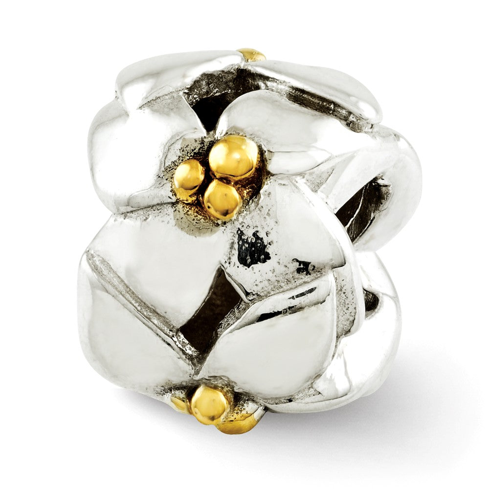 Sterling Silver &amp; 14k Gold Plated Two Tone Flowers Bead Charm, Item B12086 by The Black Bow Jewelry Co.