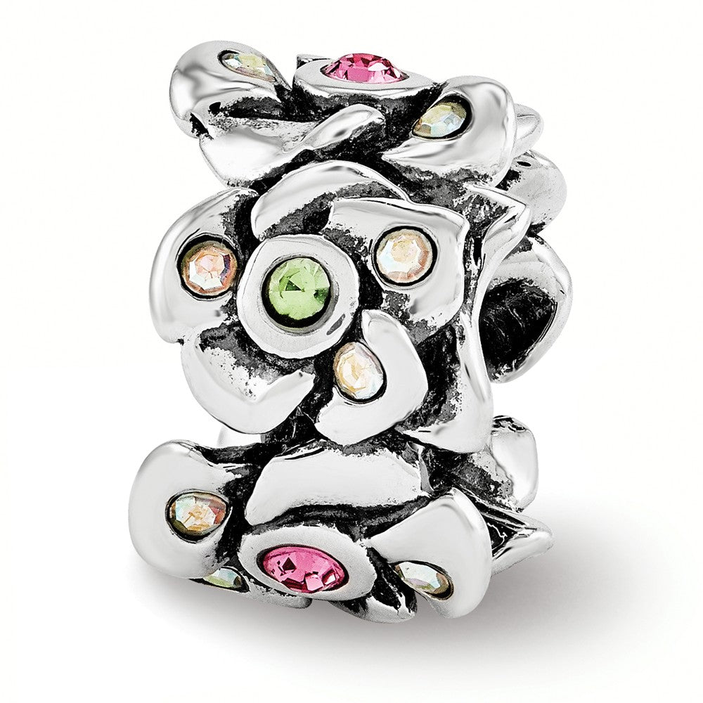 Sterling Silver &amp; Multicolor Crystal Cherry Blossoms Bead Charm, Item B12088 by The Black Bow Jewelry Co.