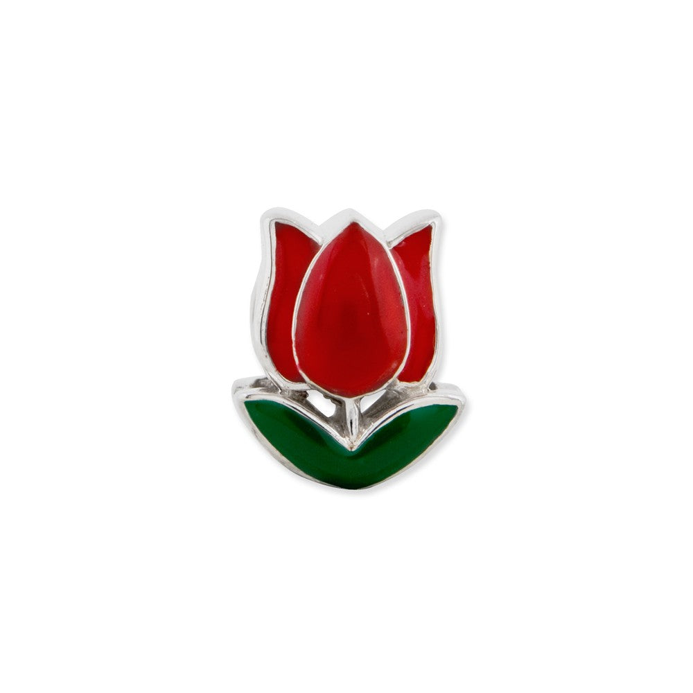 Alternate view of the Sterling Silver, Red and Green Enameled Tulip Bead Charm by The Black Bow Jewelry Co.