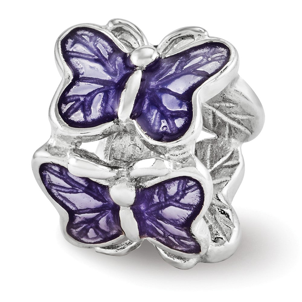 Sterling Silver and Purple Enameled Butterflies Bead Charm, Item B12097 by The Black Bow Jewelry Co.