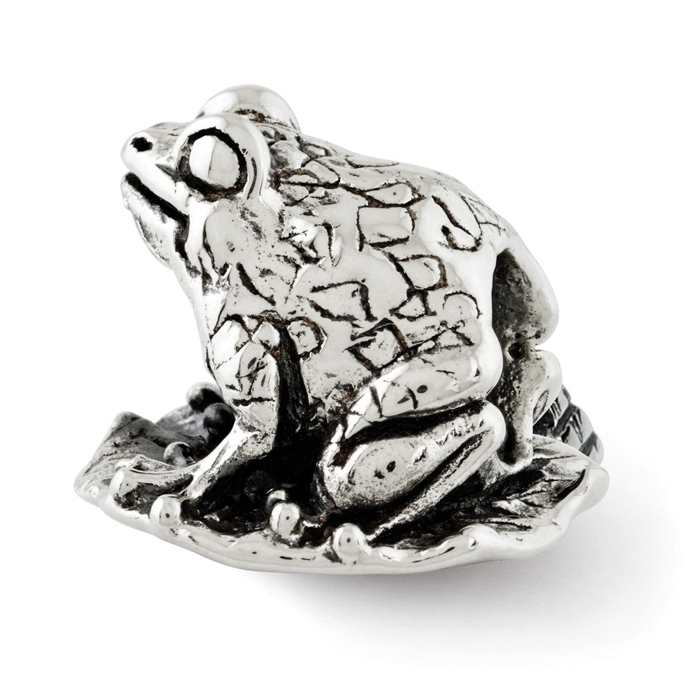 Sterling Silver Antiqued Frog on Lily Pad Bead Charm, Item B12101 by The Black Bow Jewelry Co.