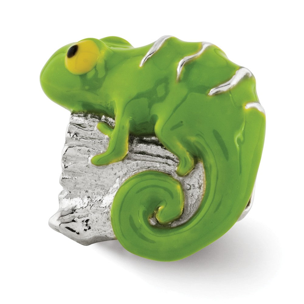 Sterling Silver and Green Enameled Lizard Bead Charm, Item B12102 by The Black Bow Jewelry Co.