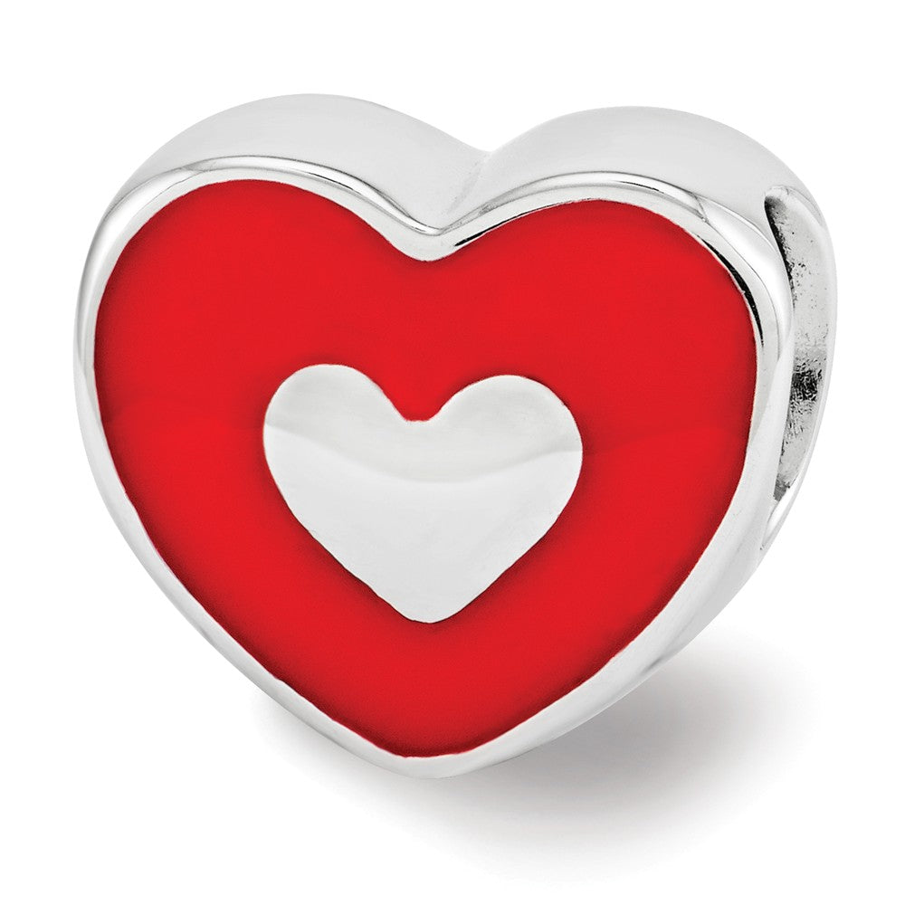 Sterling Silver &amp; Red Enamel Double Sided LOVE &amp; Heart Bead Charm, Item B12116 by The Black Bow Jewelry Co.