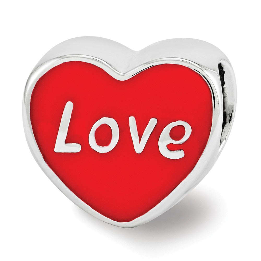 Alternate view of the Sterling Silver &amp; Red Enamel Double Sided LOVE &amp; Heart Bead Charm by The Black Bow Jewelry Co.