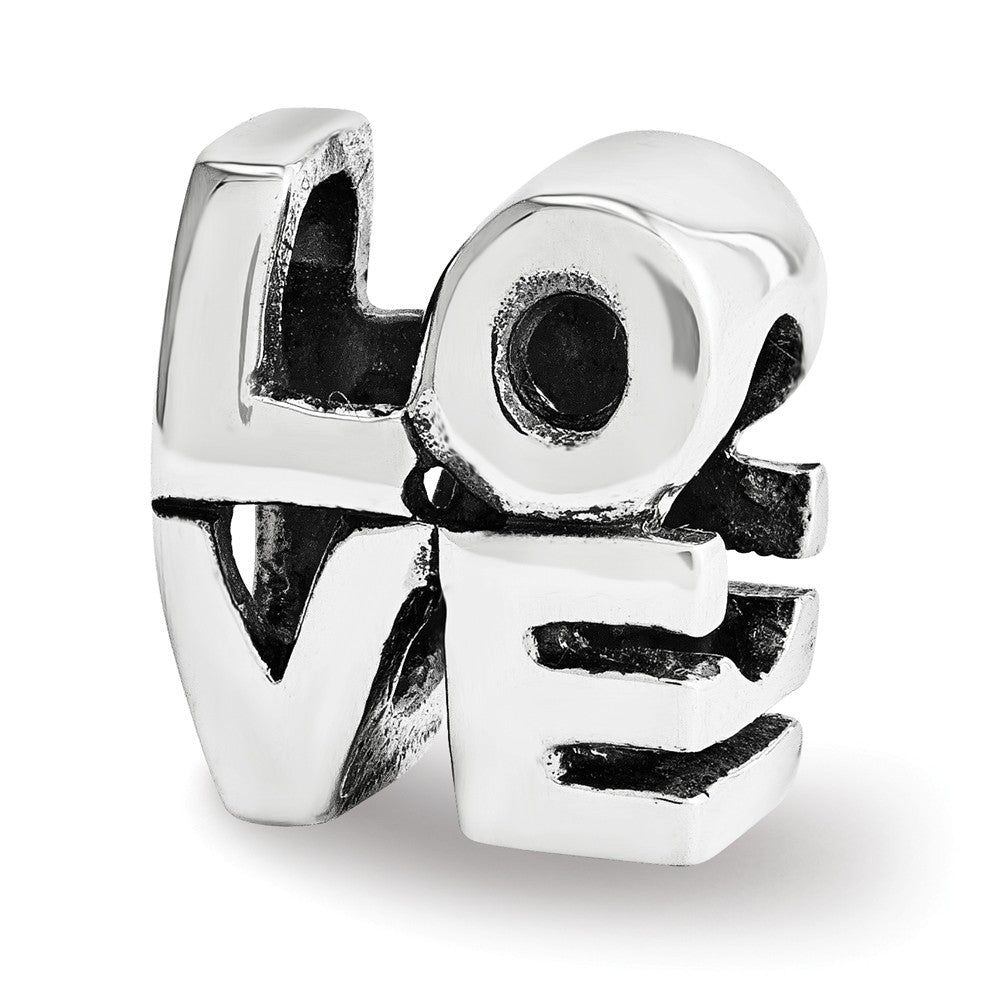 Sterling Silver LOVE Script Bead Charm, Item B12120 by The Black Bow Jewelry Co.
