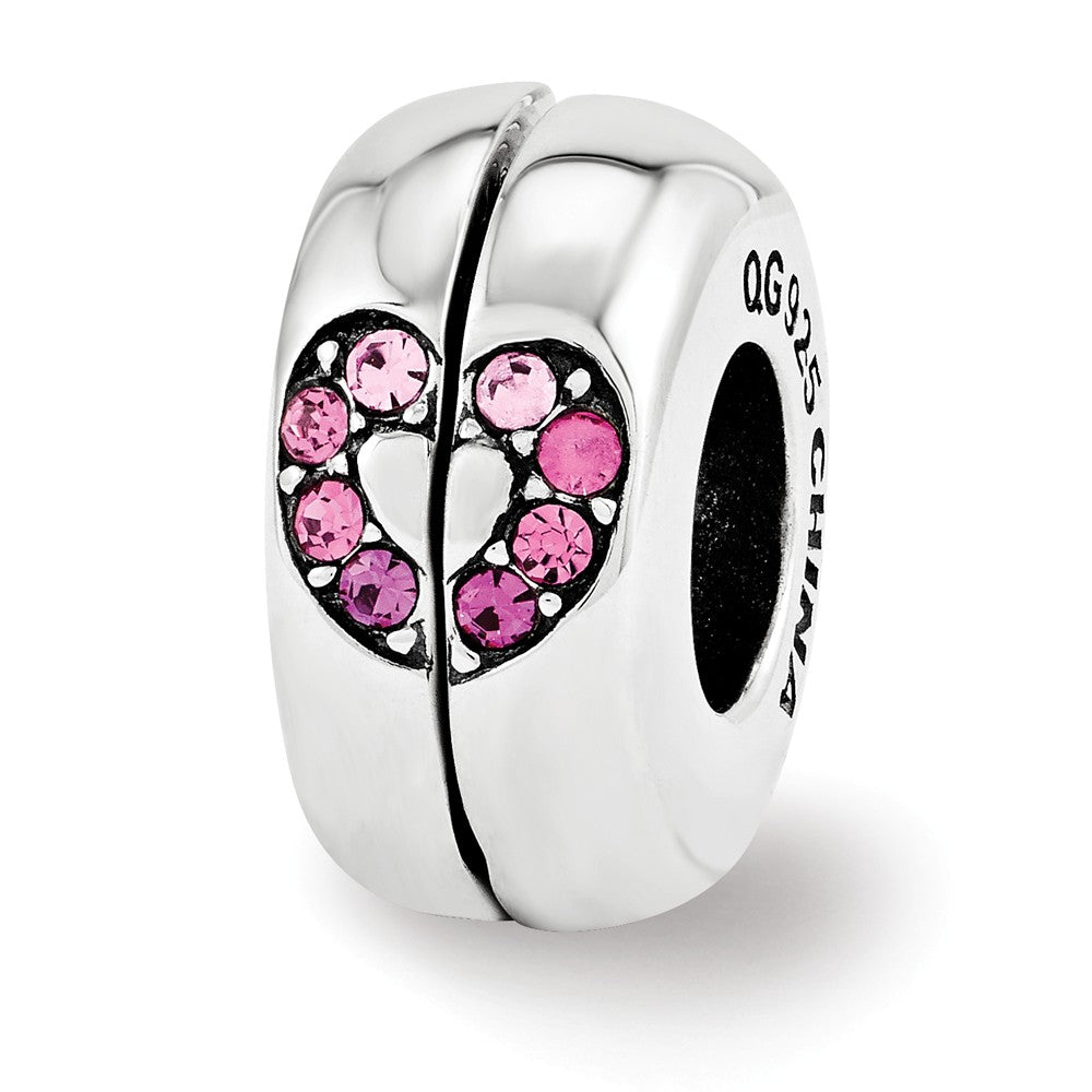 Pink Heart 2 Pc Magnetic Sterling Silver &amp; Crystals Bead Charm, Item B12122 by The Black Bow Jewelry Co.